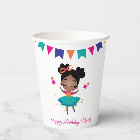 Vrolijk Birthday! Princess Ballerina w/Bow Birthda Papieren Bekers (Achterkant)