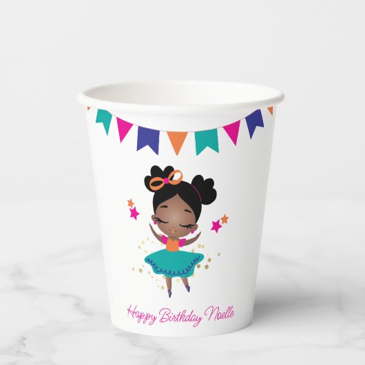 Vrolijk Birthday! Princess Ballerina w/Bow Birthda Papieren Bekers (Voorkant)