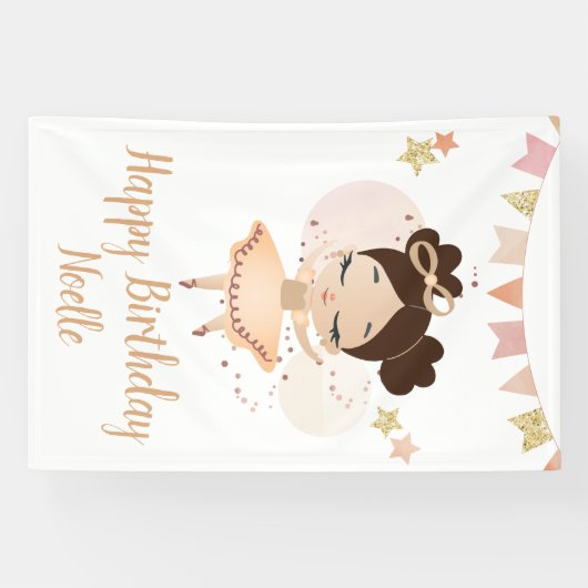 Vrolijk Birthday! Princess Ballerina w/Bow Birthda Spandoek (Horizontaal)