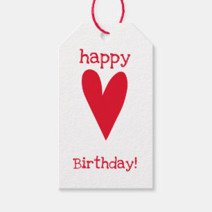 Vrolijk Birthday! Rode Labels voor hartstift Cadeaulabel
