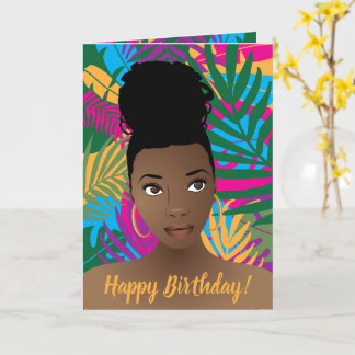 Vrolijk Birthday! Zwarte Vrouw, kleurrijke tropisc Kaart