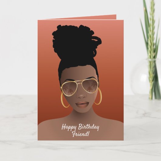 Vrolijk Birthday! Zwarte Vrouw met schaduwen en ho Kaart (Voorkant)