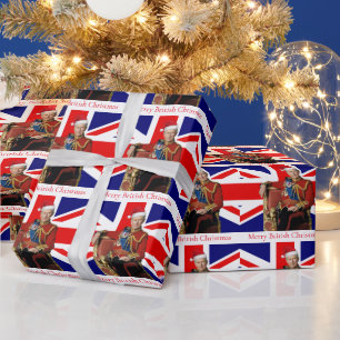 Vrolijk Brits Kerstfeest Koning Charles III Cadeaupapier