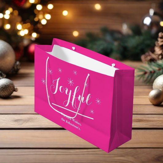 Vrolijk cadeau Chic Script Modern Hot Pink Christm Groot Cadeauzakje