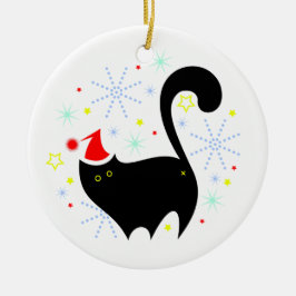Vrolijk Catmas Feestelijk Zwart Kat Santa Hoed Ker Keramisch Ornament
