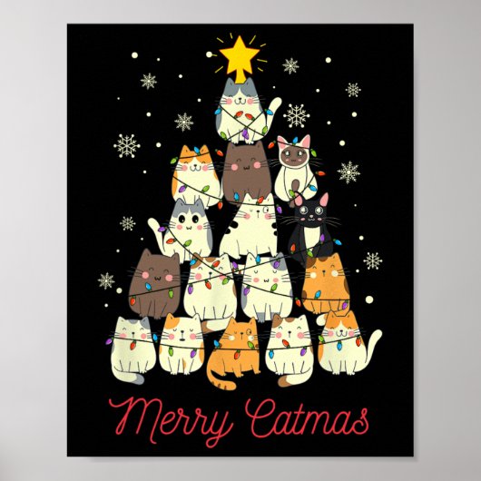 Vrolijk Catmas Kat Kerstboom Kat Liefhebber Poster (Voorkant)