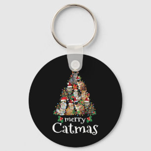 Vrolijk Catmas Leuk Kat Mam Kat Papa Kerstmis Kat Sleutelhanger