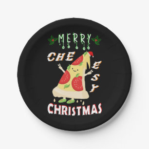 Vrolijk Cheesy Kerstmis Kerstmis Santa Pizza Kerst Papieren Bordje