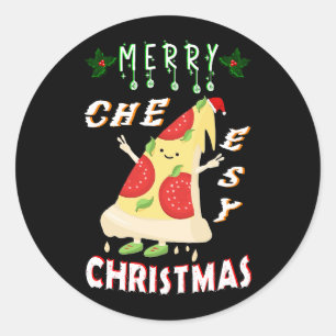Vrolijk Cheesy Kerstmis Kerstmis Santa Pizza Kerst Ronde Sticker