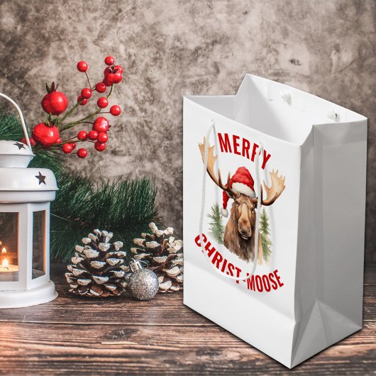 Vrolijk Christus-eland Grappige Kerstmis Moose Medium Cadeauzakje