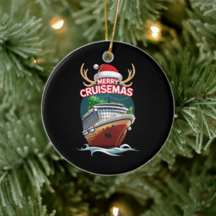 Vrolijk Cruisemas Cruiseschip Familie Kerstmis Gra Keramisch Ornament