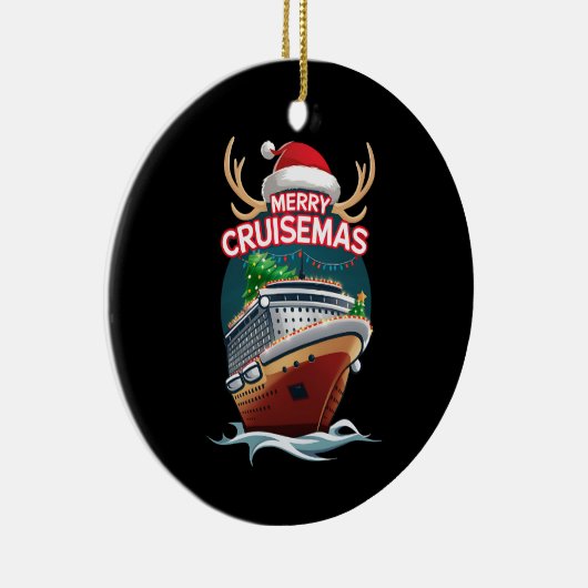 Vrolijk Cruisemas Cruiseschip Familie Kerstmis Gra Keramisch Ornament (Rechts)