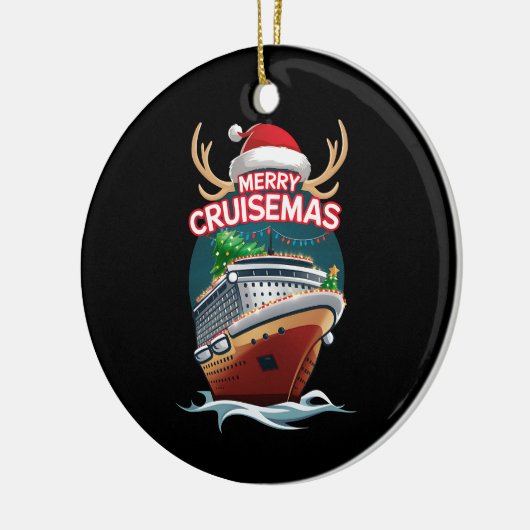 Vrolijk Cruisemas Cruiseschip Familie Kerstmis Gra Keramisch Ornament (Links)