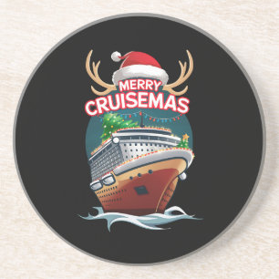 Vrolijk Cruisemas Cruiseschip Familie Kerstmis Gra Zandsteen Onderzetter