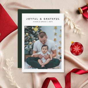 Vrolijk & dankbaar Elegant Familie Kerstfoto Feestdagenkaart