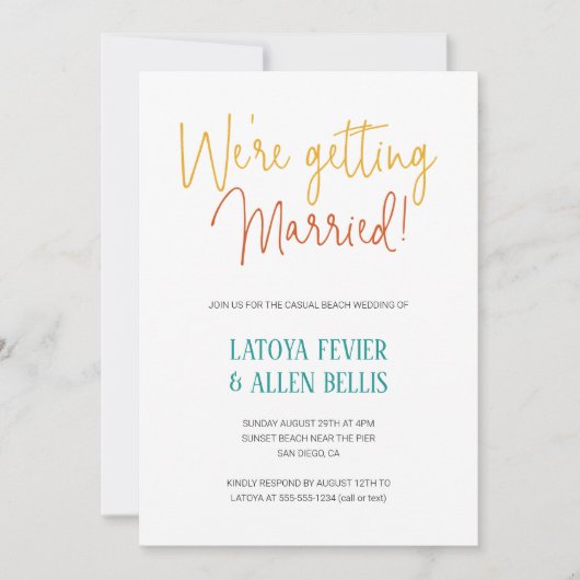 Vrolijk dat we gaan trouwen Casual strand bruiloft Kaart (Voorkant)