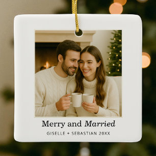 Vrolijk en getrouwd Eerste Kerstvakantie Keramisch Ornament