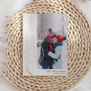 Vrolijk en getrouwd Foto Kerst Roos Goud Folie Feestdagenkaart