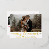 vrolijk en getrouwd, goudkalligrafie 2 trouwfoto's folie feestdagen briefkaart (Voorkant / Achterkant)