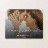 Vrolijk en getrouwd hart script kerst foto legpuzzel (Horizontaal)