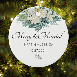 Vrolijk en getrouwd met onze eerste kerstbloem keramisch ornament