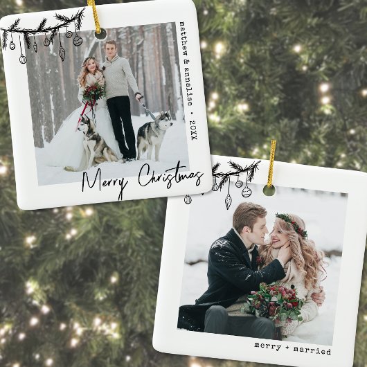 Vrolijk en getrouwd minimalistische typemachine fo keramisch ornament