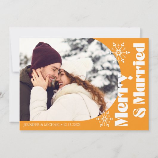 Vrolijk en getrouwd Modern Arch Photo sinaasappel Feestdagenkaart (Voorkant)