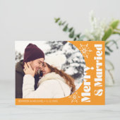 Vrolijk en getrouwd Modern Arch Photo sinaasappel Feestdagenkaart (Staand voorkant)