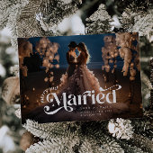 Vrolijk en getrouwd Retro Swirl bruiloft vakantie  Feestdagenkaart