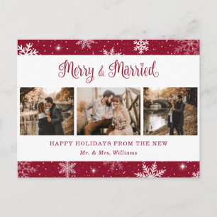 Vrolijk en getrouwd Snowflake Red Photo Collage Feestdagenkaart
