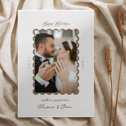 Vrolijk en getrouwd voor de eerste kerst feestdagenkaart