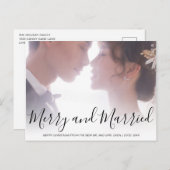 Vrolijk en getrouwd zwart-wit Pas getrouwd Elegant Feestdagenkaart (Voorkant / Achterkant)