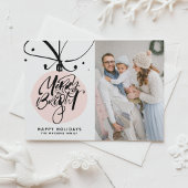 Vrolijk en helder beletteren Roze Ornament Foto Feestdagen Kaart