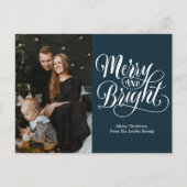 Vrolijk en helder blauw kalligrafie moderne foto feestdagenkaart (Voorkant)