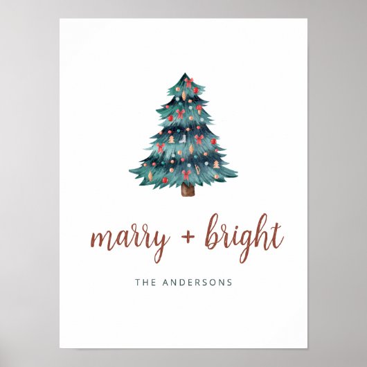 Vrolijk en helder | Boho kerstboom en script Poster (Voorkant)