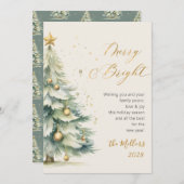 Vrolijk en helder Chic Gold Script kerstboom Feestdagenkaart (Voorkant / Achterkant)