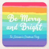 Vrolijk en helder Custom Rainbow Christmas Party Vierkante Kartonnen Onderzetter (Voorkant)