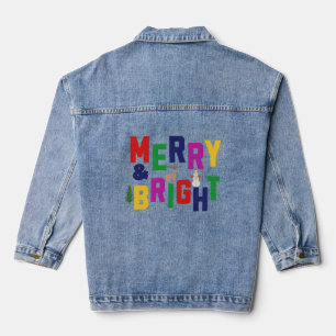 Vrolijk en helder dennenboom rendier sneeuwman denim jacket