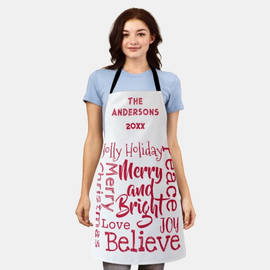 Vrolijk en helder en andere kerst Gezegden rood Schort (Gedragen)