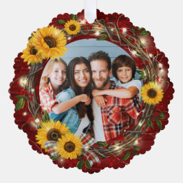 Vrolijk en helder foto rustieke zonnebloem kerst ornament kaart