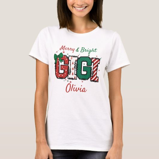 Vrolijk en helder Gigi Oma Kerst T-shirt (Voorkant)