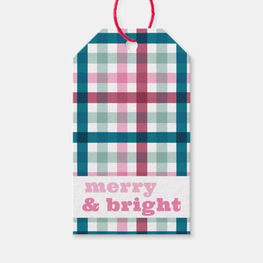 Vrolijk en helder Gingham Christmas Gift Label Cadeaulabel (Voorkant)