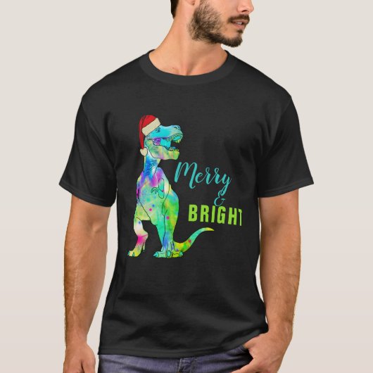 Vrolijk en helder grappig kerst dinosaurus t-shirt (Voorkant)
