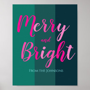 Vrolijk en helder groen en roze kerst poster