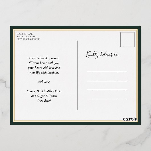 Vrolijk en helder groen goud kalligrafie foto folie feestdagen briefkaart (Achterkant)