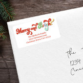 Vrolijk en helder kerst retour adres etiket