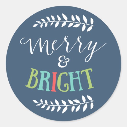 Vrolijk en helder Kerst sticker in marineblauw (Voorkant)