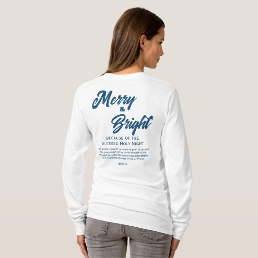 Vrolijk en helder kerstblauw script t-shirt (Achterkant volledig)
