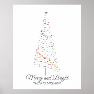 Vrolijk en helder kerstboom Minimalistisch afdru Poster