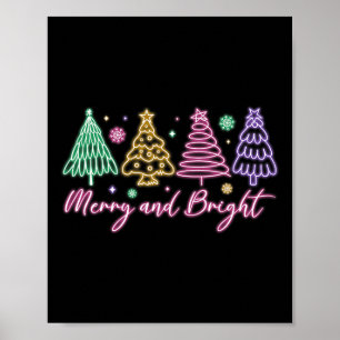 Vrolijk en helder kerstboom vrolijk kerstmeisje Wo Poster